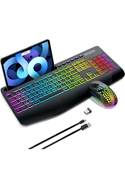 Generic طقم لوحة مفاتيح وماوس لاسلكي، لوحة مفاتيح ألعاب صامتة غشائية بإحساس م...