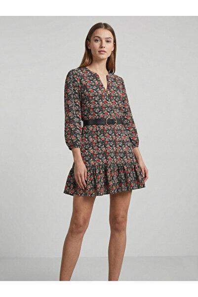 NEW JOURNAL Rochie mini neagră pentru femei imprimeu floral curea piese ROP14