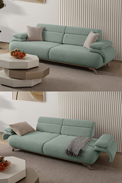 Eymense Bonjo Sırt Mekanizmalı Kasalı Üçlü Koltuk Kanepe Su Yeşili