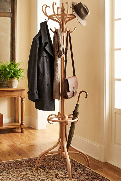 Woodenbend Class Natural Ahşap Ayaklı 8'li Thonet Askılık – Ahşap Gövdeli Mod...