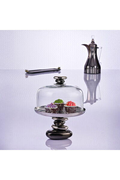 Generic AlSaif Gallery Steel Cake Stand, 20 x 20 x 18 cm, Glass Cover - Silve...