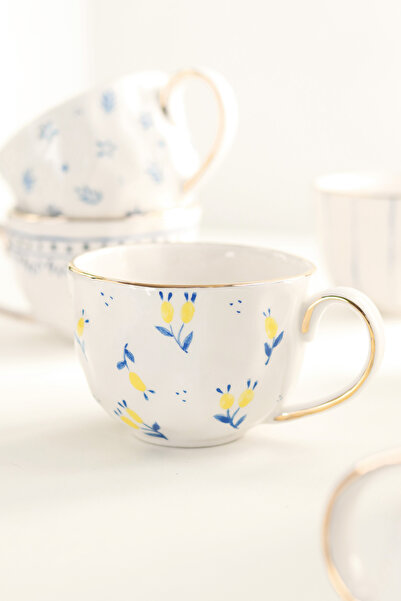 ada mia seramik Lemon Patterned 24K Gold Decorated Handmade Ceramic Mug 250ml