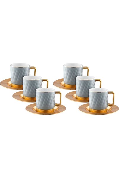 Generic طقم فناجين وصحون قهوة من معرض السيف، بورسلين، 12 قطعة - رمادي