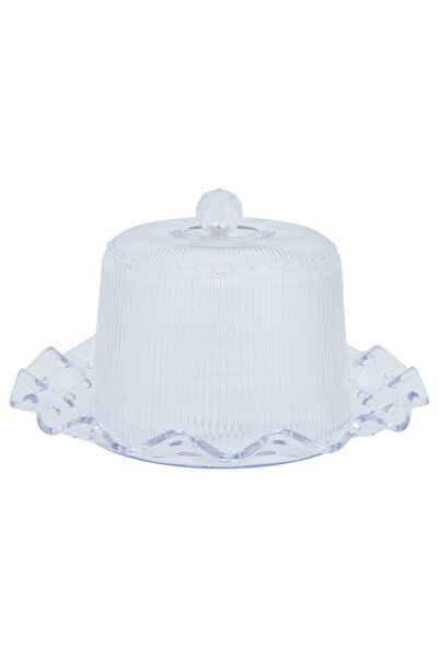 Generic طبق كيك من معرض السيف مع غطاء بلاستيكي، 28×28×13 سم - أبيض