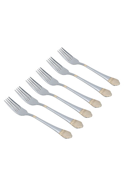 Generic Al Saif Gallery Stainless Steel Dessert Fork Set, 6 Pieces - Silver Gold