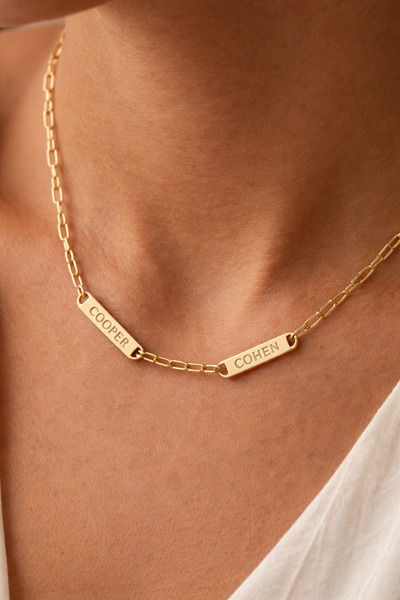 Soleildor 925 ayar Orijinal Gümüş Kişiye Özel 2 Mini Bar İsimli Gümüş Kolye