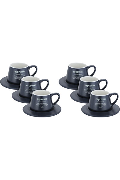 Generic طقم فنجان وصحن من البورسلين من معرض السيف، 90 مل، 12 قطعة - أسود