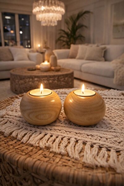 ENYAZA(2024) Dekoratif Ahşap Bubble 2’Li Mumluk - Şamdan Doğal El Yapımı Özel...