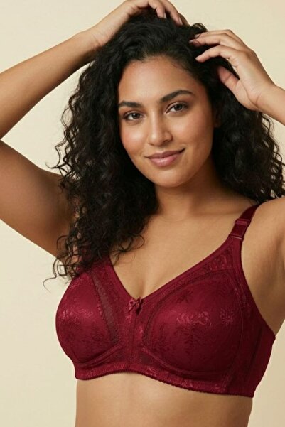 enmodaiçgiyim Burgundy Gathering Bra, No Sponge, No Underwire, Seamless Lace,...