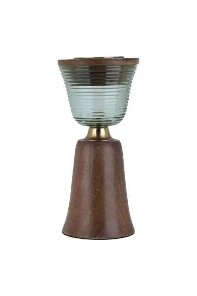 Generic مبخرة زجاجية من معرض السيف بقاعدة خشبية، 12×12×25 سم - بني
