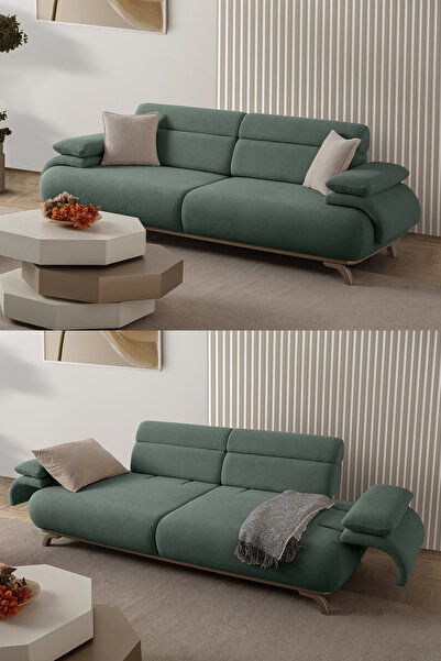 Eymense Bonjo Sırt Mekanizmalı Kasalı Üçlü Koltuk Kanepe Yeşil