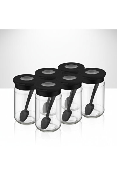 YAZICI 6-Piece Spice Jar Set with Spoons 380 ml – Black / Transparent Luxury ...