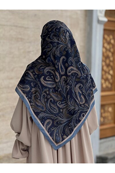 Qalortex Scarf Cotton Soft Azalea Pattern Scarf-Navy Blue