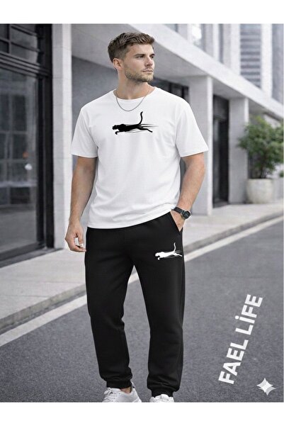 FAEL LİFE Women'S/Men's T-Shirt and Sweatpants Tiger Printed Top-Bottom Set