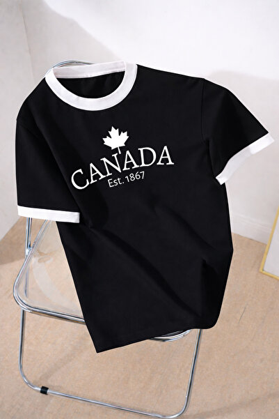 MODARİCH Unisex Ανδρικό/Γυναικείο πολύχρωμο μπλουζάκι με γιακά CANADA με ειδι...