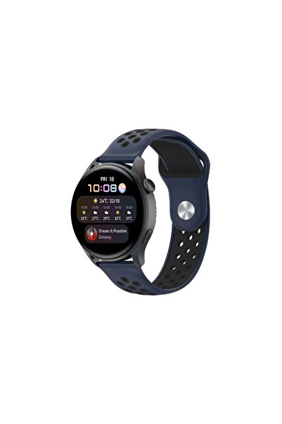 eco port ساعة رياضية بحزام مثقوب مقاس 22 ملم (ليست ساعة) - أزرق داكن-أسود