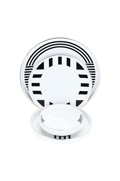 Generic Al Saif Gallery Porcelain Dinner Set, 24 Pieces - Black and White