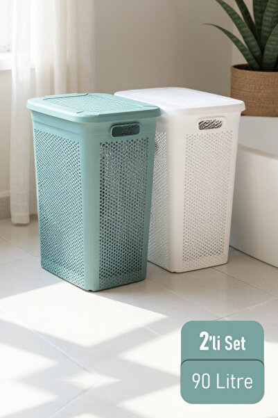 Cosiness Cosi 2 li Dekoratif Slim Kapaklı Kirli Çamaşır Sepeti 39 Lt.+ 39 Lt.