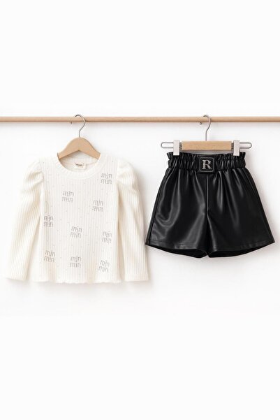 Trend Baby Kids Κοριτσίστικη λευκή μπλούζα με σορτς από συνθετικό δέρμα