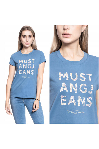 Mustang Tricou Dama, Mustang, Alina C Print, Marime XS, Albastru, 100% Bumbac...