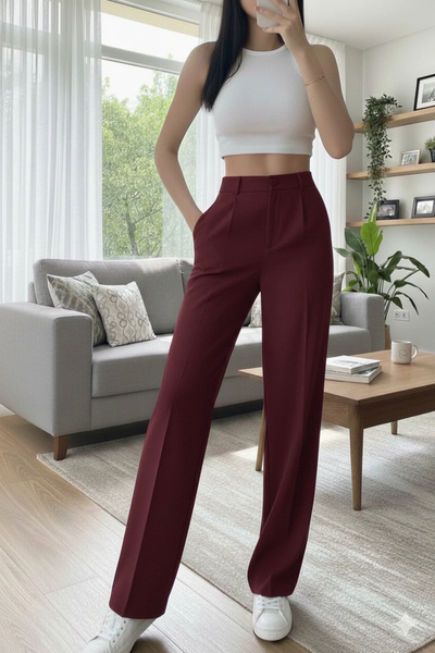 Modayıldızlar Mr Women's Burgundy Oversize Palazzo Trousers (New Season)