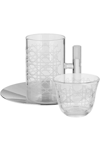 Generic طقم فناجين وصحون زجاجية من معرض السيف، 18 قطعة، مع صحون من الفولاذ ال...