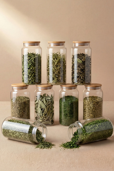 GÖNÜL Bambu Kapaklı 12'Li Cam Kavanoz 1,3 L (1300 ml) – Büyük Boy Kuru Gıda/B...