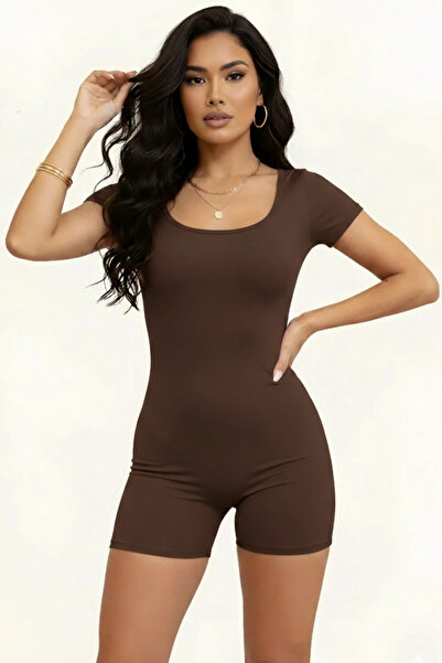 Thestiluxe Backless Short Sleeve Gathering Sports Jumpsuit