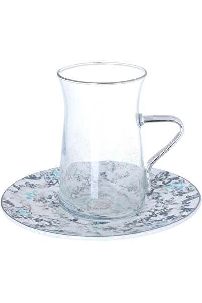 Generic طقم بيالات من البورسلين من معرض السيف، 12 قطعة - رمادي شفاف