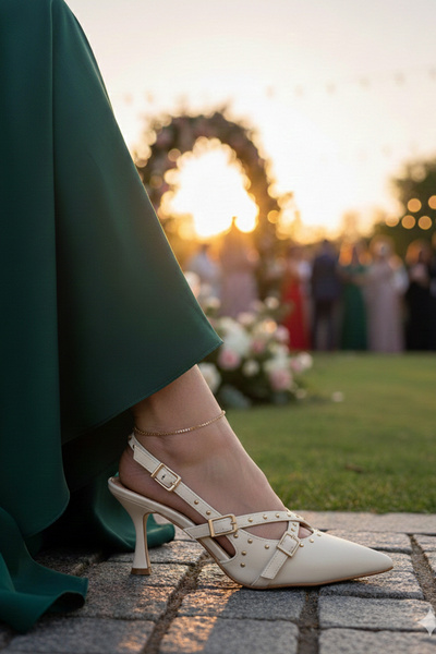 Moira Shoes Cream Colored Strappy and Studded Detailed Goblet Heeled Women's ...