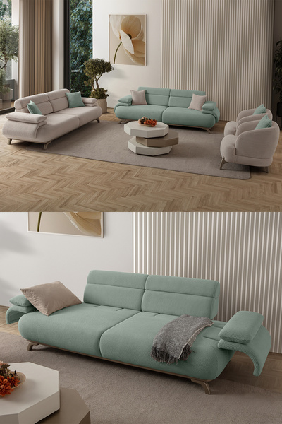 Eymense Bonjo Sırt Mekanizmalı Kasalı Koltuk Takımı 3+3+1+1 Su Yeşili