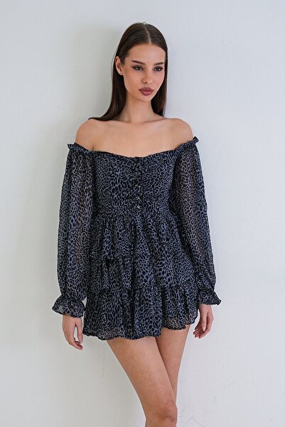 Trend Alaçatı Stili Women's Black Madonna Collar Bird Eye Detail Lined Layere...