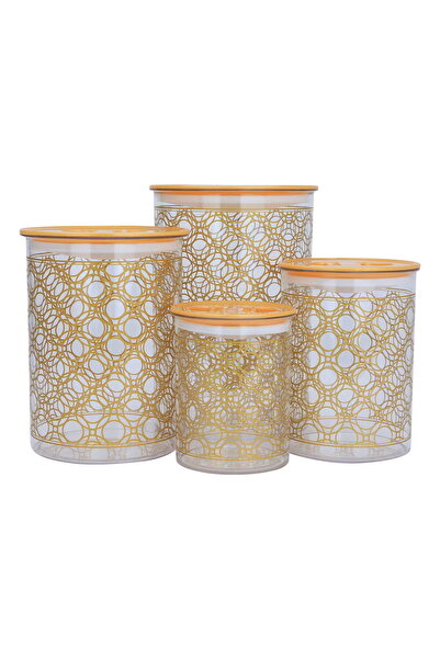 Generic مجموعة علب بلاستيكية من معرض السيف، 4 قطع، منقوشة باللون الذهبي الشفاف