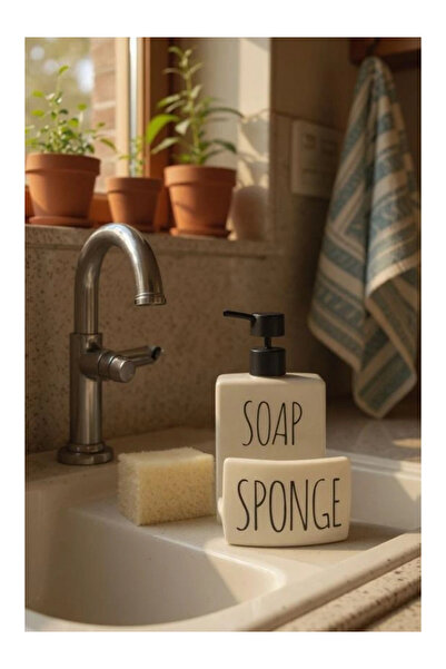 MİEN MEN CN56790 Siyah Yazılı Beyaz Seramik Sıvı Sabunluk 17x10x10 cm