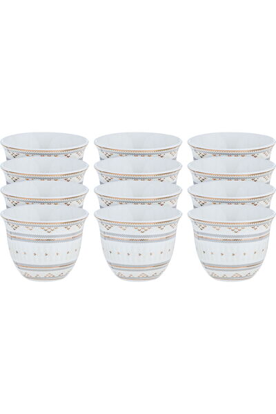 Generic Al Saif Gallery Saudi Porcelain Coffee Cup Set, 12 Pieces - White Grey
