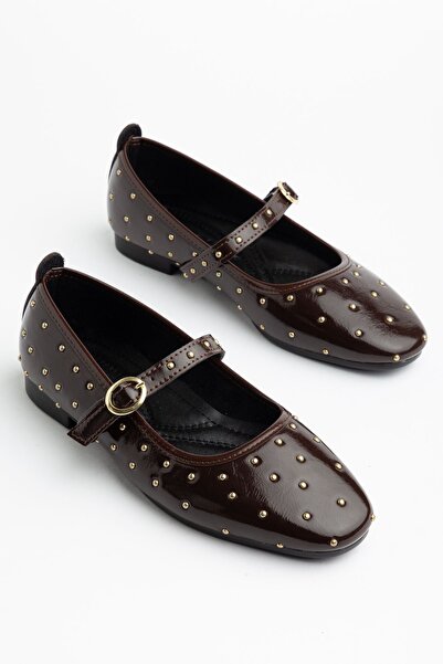 Hayalimdeki Ayakkabı Kadın Acı Kahve Rugan Baretli Tokalı Babet