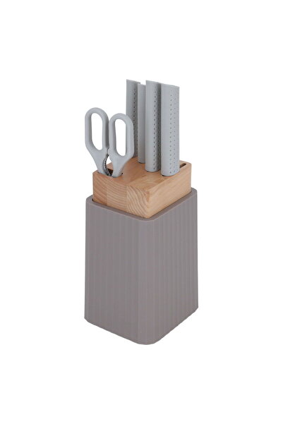 Generic Al Saif Gallery Wooden Knife Stand, 6 Pieces - Beige