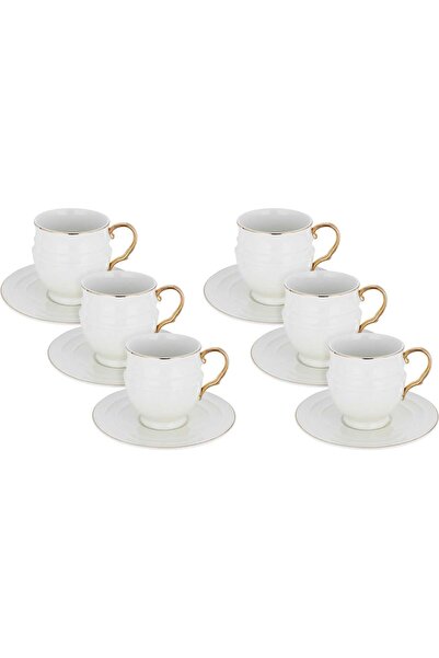 Generic Al Saif Gallery porcelain tea cup set, golden font, with saucer, 12 p...