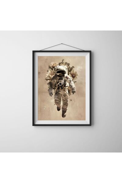 Floral Astronaut Art – Tablo Ölçülerinde Çerçevesiz Poster – Modern Uzay ve Çiçek Duvar Dekoru