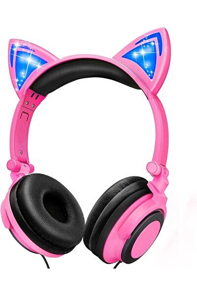 Generic سماعات رأس للأطفال بتصميم آذان قطة، سماعات رأس بأسلاك LED مع حد أقصى ...
