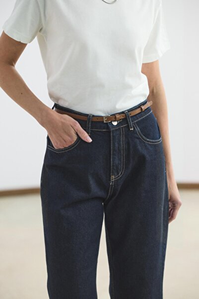 KADRİYE BAŞTÜRK Gümüş Tokalı Ayarlanabilir İnce Kemer Taba