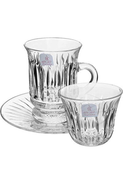 Generic طقم تقديم أكواب وصحون كريستال بيالات من معرض السيف، 18 قطعة - شفاف