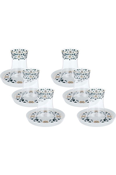 Generic طقم استيكانا من معرض السيف مع طبق زجاجي، 12 قطعة - أبيض