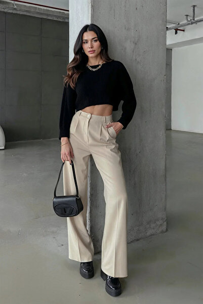 Modayıldızlar Mr Wide Leg High Waist Beige Palazzo Trousers (New Season)