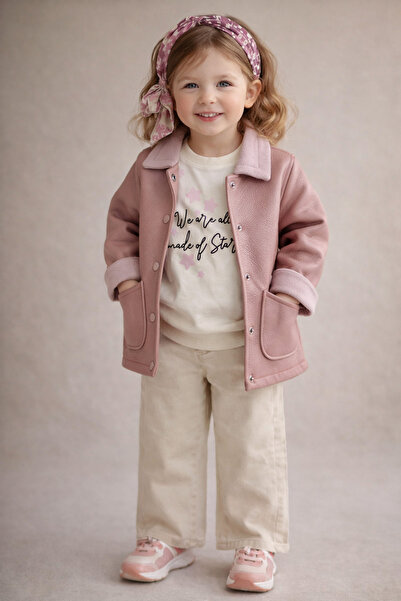 Butik Kız Çocuk Suni Deri Ceketli,Kot Pantolonlu , Badili Takım