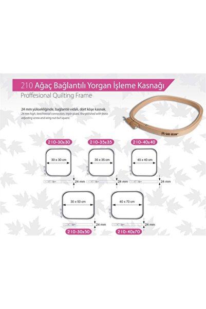 ÇeşitPınarı Şirin Kasnak 210 35x35 cm 24 mm Kare Vidalı Nakış Kasnağı