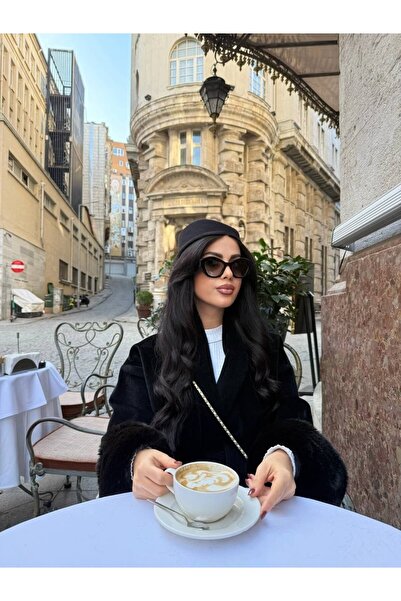 Maxi modena Fur detailed belted women's jacket