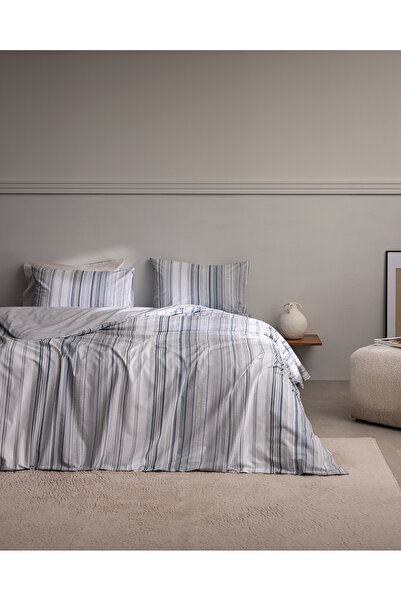 Madame Coco Jacquline Double 100% Cotton Ranforce Printed Duvet Cover Set - Blue