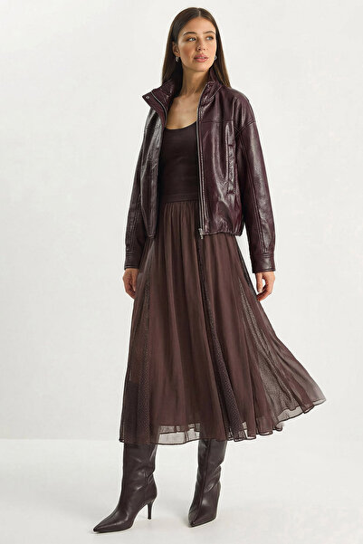 Bianco Lucci Women's Flexible Waist Tulle Detailed Lined Long Chiffon Skirt 2...