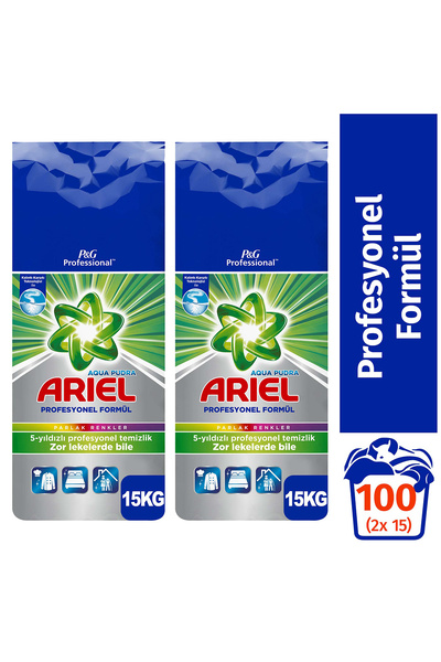 Ariel Profesyonel Toz Çamaşır Deterjanı Parlak Renkler 15 Kg 100 Yıkama x2